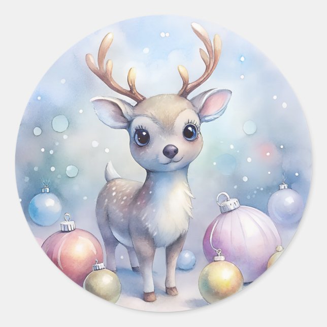 Baby Reindeer Christmas Runder Aufkleber (Vorderseite)