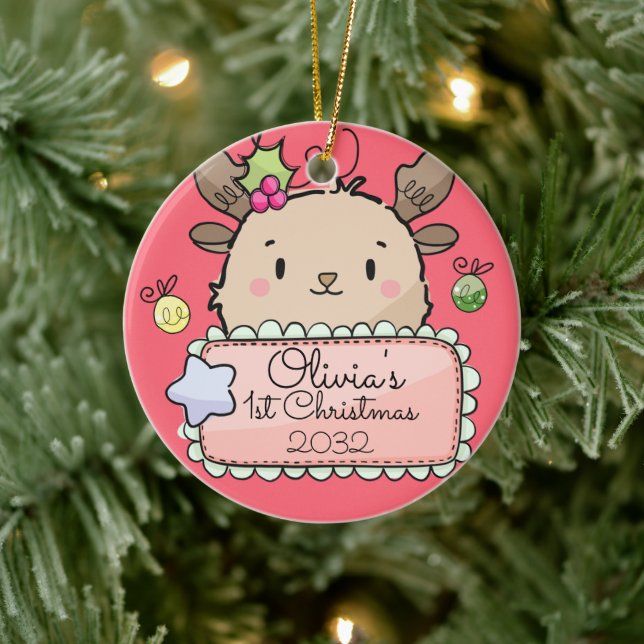 Baby Reindeer First Christmas Keramik Ornament (Baum)
