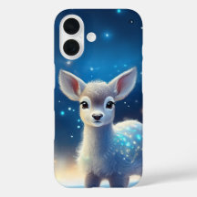 Baby Reindeer Starry Snowy Landscape