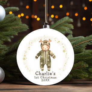 Baby ReindeerJumpsuit Baby's First Christmas Keramik Ornament