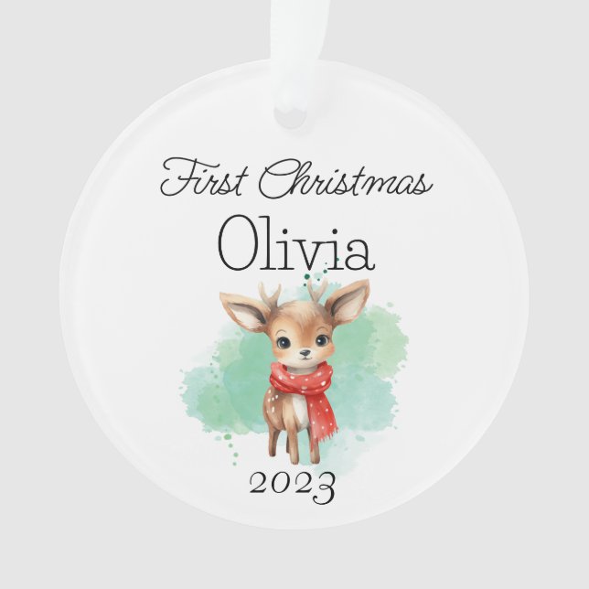 Baby Rentier Erste Weihnachtsakryllische Ornament (Vorderseite)