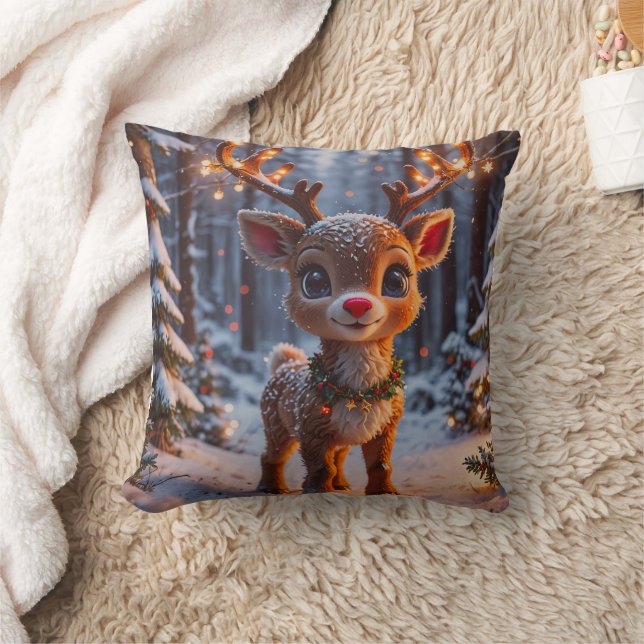 Baby Rentier im Schneewald Kissen (Decke)