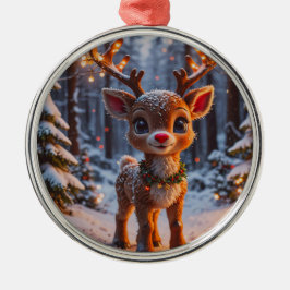 Baby Rentier im Schneewald Ornament Aus Metall