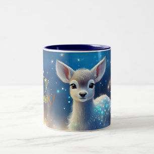 Baby Rentier mit fröhlichen Weihnachtsgrüßen Zweifarbige Tasse