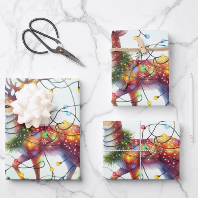Baby Rentier Tangled Lights Weihnachtskids Geschenkpapier Set (Vorderseite)