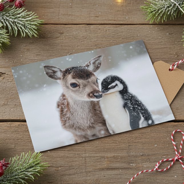 Baby Rentier und Penguin Weihnachten Postkarte (Von Creator hochgeladen)