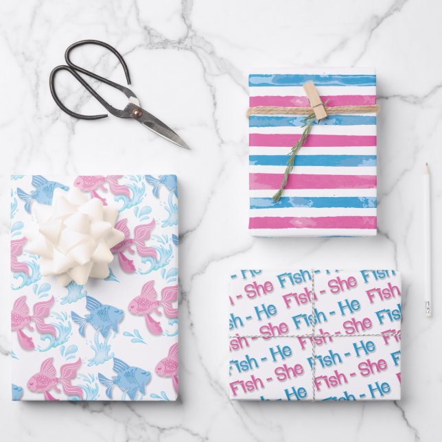 Baby Reveal Baby Dusche Geschenkpapier Set (Vorderseite)