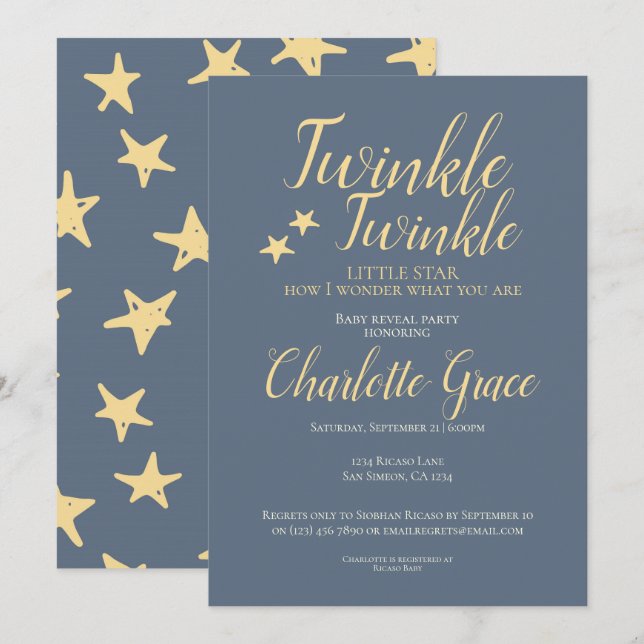 Baby Reveal Party Twinkle Twinkle Little Star Einladung (Vorne/Hinten)
