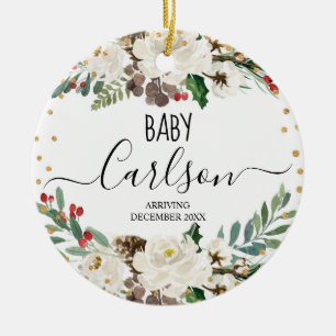 Baby Reveal Schwangerschaft Winter Weihnachtsblume Keramik Ornament