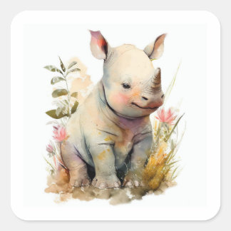 Baby-Rhino-Aufkleber Quadratischer Aufkleber