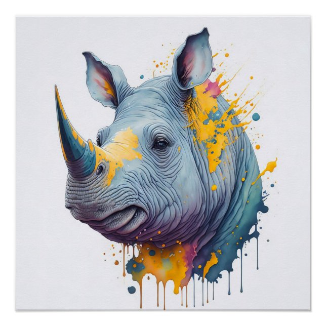 Baby Rhino Splash Art Print Poster (Vorderseite)