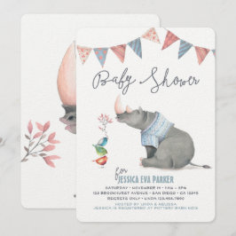 Baby Rhinoceros & Birdies Painted Boy Baby Shower Einladung