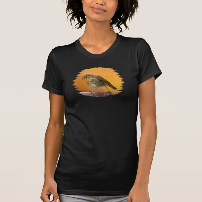 Baby Robin auf einem Baumzweig T-Shirt (Vorderseite)