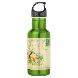 Baby Robin mit Violetten Edelstahlflasche