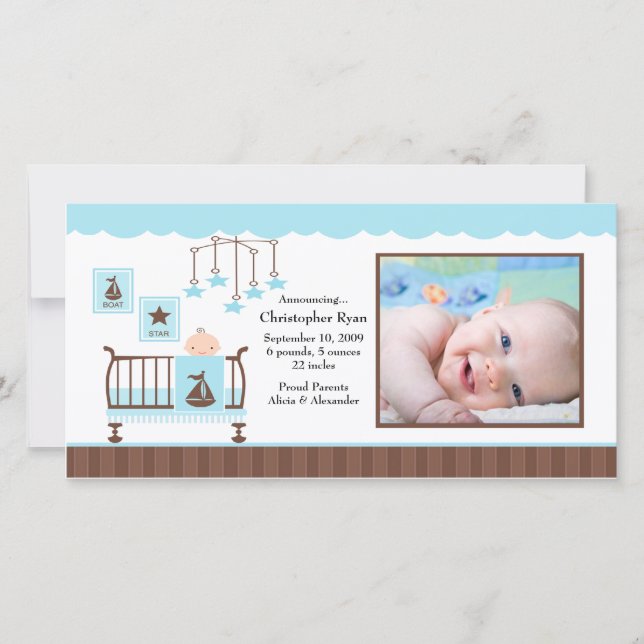 Baby Room Boy FOTO Geburtsankündigung Ankündigung (Vorderseite)