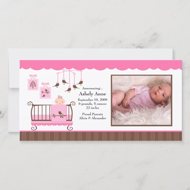 Baby Room Girl FOTO Geburtsankündigung Ankündigung (Vorderseite)
