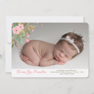 Baby-Rosa-BlumenFoto-Geburts-Mitteilung Einladung