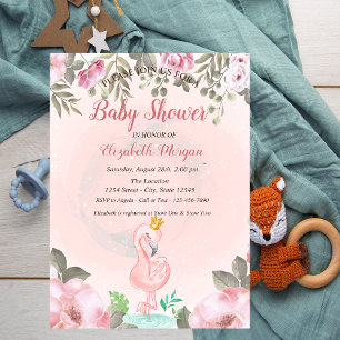 Baby-Rosa-Flamingo-Kronen-Blumen-Baby-Party Einladung