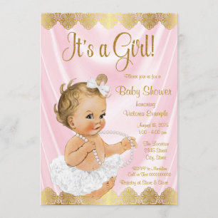 Baby Rosa Gold Tutu Perlen Babyparty Einladung