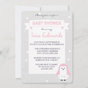 Baby-Rosa-Pinguin-Babyparty-Einladung Einladung