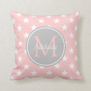 Baby-Rosa-und Aschen-Grau-Stern-Monogramm Kissen