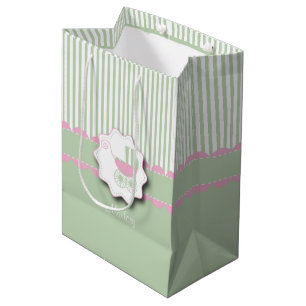 Baby-Rosa-und Grün-Buggy - Baby-Mädchen-Dusche Mittlere Geschenktüte
