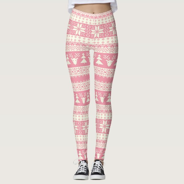 Baby-Rosa-Weihnachtsstrickjacke Leggings (Vorderseite)