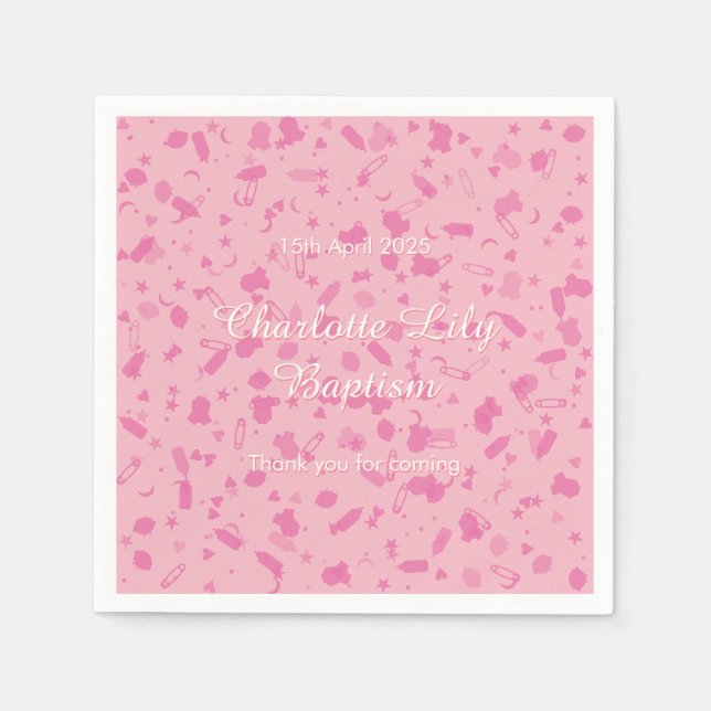 Baby-Rosaconfetti-Taufe-Taufe Serviette (Vorderseite)