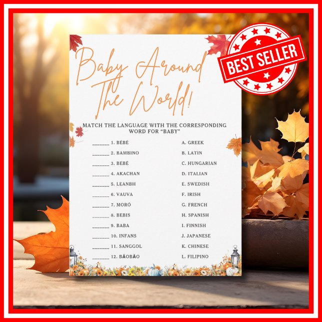 BABY RUND UM DIE WELT Baby Shower Game PUMPKIN Einladung (BABY AROUND THE WORLD Easy Baby Shower Game A Little Pumpkin is on the Way Fall Autumn Theme)