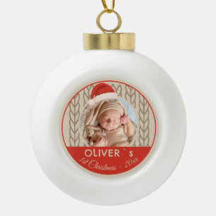 Baby`s 1. Weihnachten Santa-Hut Strickfoto Keramik Kugel-Ornament
