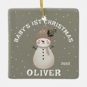 Baby’s 1. Weihnachten Schneemann Erinnerungsfoto Keramikornament