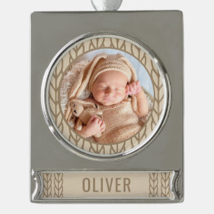 Baby`s 1. Weihnachten Strickfoto Banner-Ornament Silber
