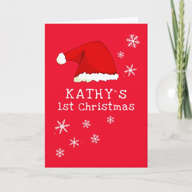 Baby`s 1. Weihnachtsfeier Weihnachtsmannmütze Snow Karte (Vorderseite)