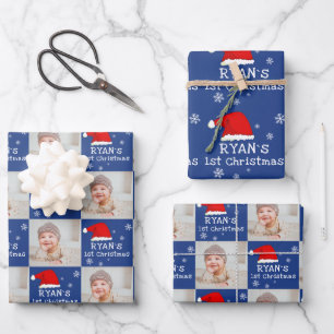 Baby`s 1. Weihnachtsfoto Santa Hut Schneeflocke Geschenkpapier Set
