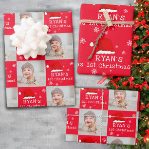 Baby`s 1. Weihnachtsfoto Santa Hut Schneeflocke Geschenkpapier Set