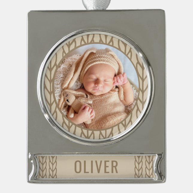 Baby`s 1st Christmas Knitting Photo Banner-Ornament Silber (Vorderseite)