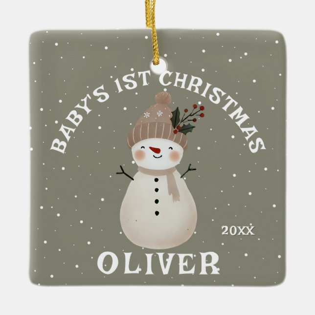 Baby’s 1st Christmas Snowman Keepsake Photo Keramikornament (Vorderseite)