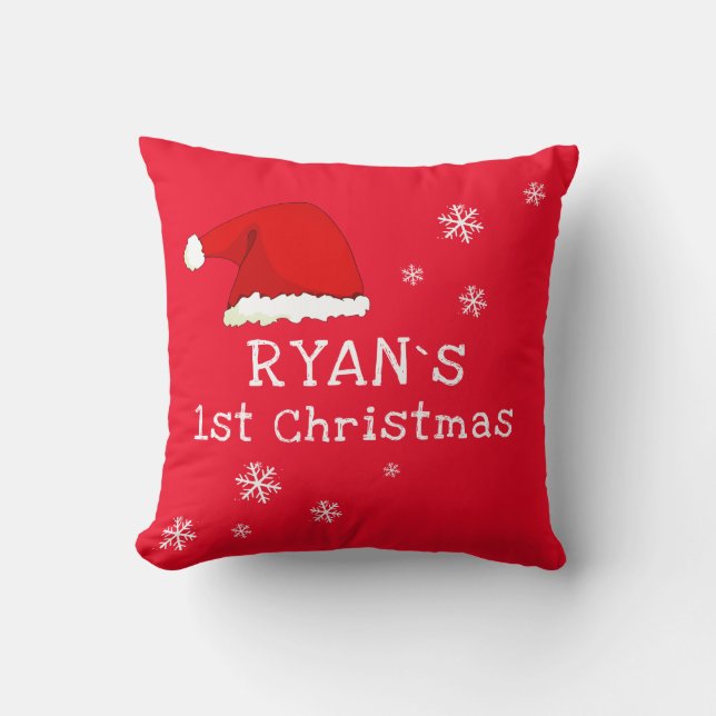 Baby`s erste Weihnachts-Rote Weihnachtsmannmütze S Kissen (Vorderseite)