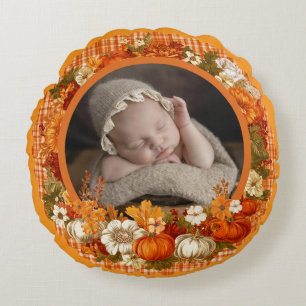 Baby’s erstes Thanksgiving Herbst-Blumen-Foto Rundes Kissen