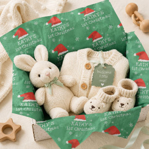 Baby`s erstes Weihnachten grüne Santa Mütze Schnee Seidenpapier