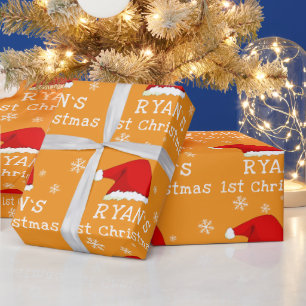 Baby`s Erstes Weihnachten Rote Santa Mütze Schneef Geschenkpapier