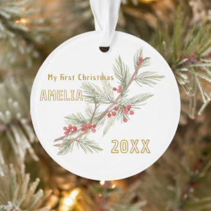 Baby`s erstes Weihnachten Stechpalme Winterlaub Ornament