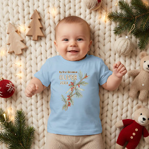 Baby`s erstes Weihnachten Stechpalmen-Winterlaub Baby T-shirt