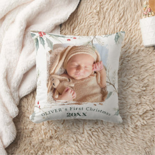 Baby`s erstes Weihnachten Stechpalmen-Winterlaub-F Kissen