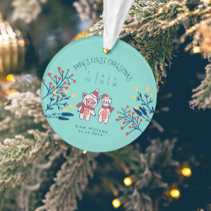 Baby’s erstes Weihnachten süßes Schwein und Bär Ornament