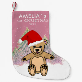 Baby`s erstes Weihnachts-Teddy-Bär Sant Hat Kleiner Weihnachtsstrumpf