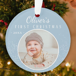Baby`s First Christmas Blue Baby Boy Foto Ornament