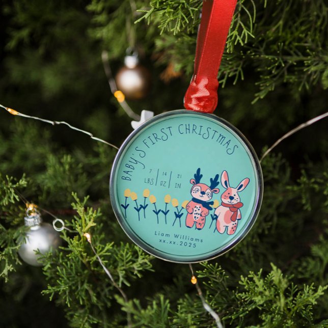Baby’s First Christmas cute Reindeer Friends Ornament Aus Metall (Von Creator hochgeladen)