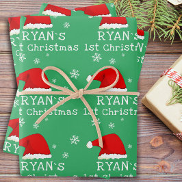 Baby`s First Christmas Green Weihnachtsmannmütze S Geschenkpapier Set