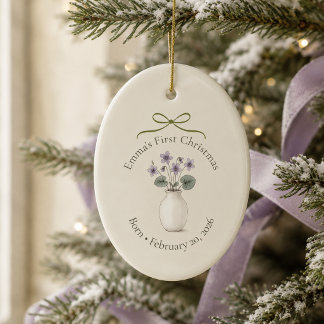 Baby’s First Christmas mit Februar-Geburtsblume Keramik Ornament